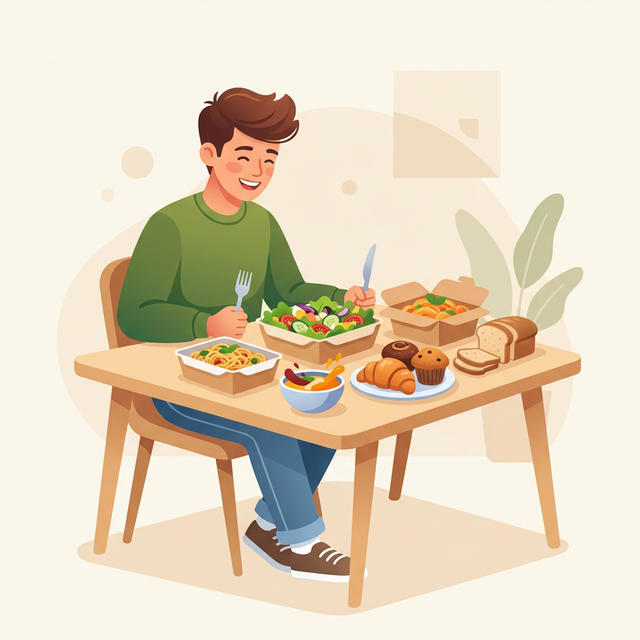 Happy customer enjoying affordable surplus food